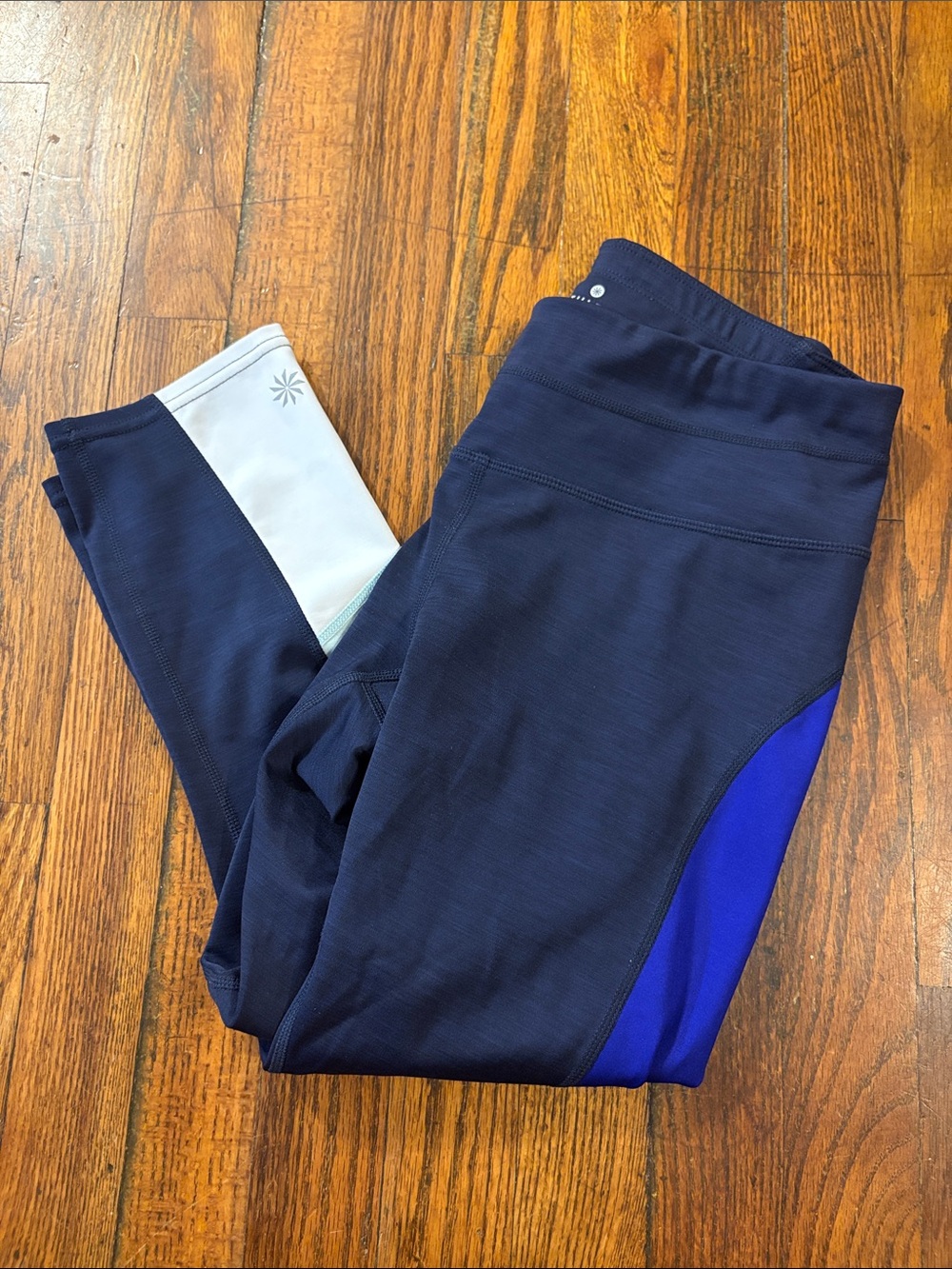 🎉Athleta Navy Leggings with Royal Blue and Light Gray Panels